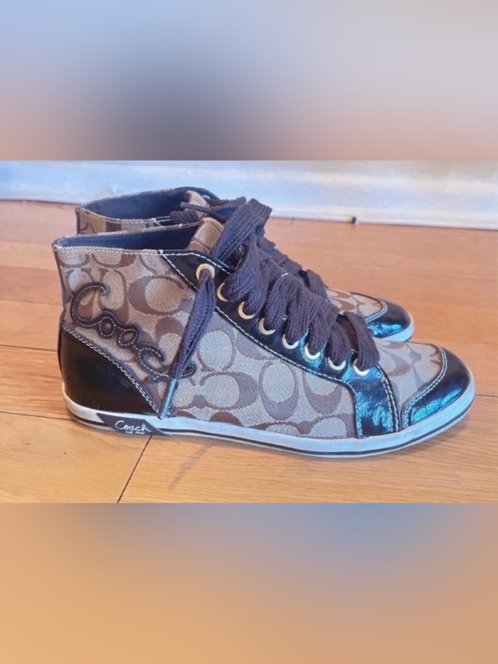 Coach Brown Signature High-Top Sneakers 8.5B